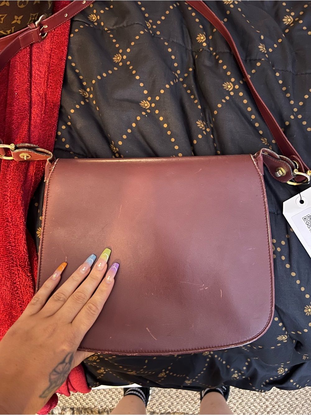 Cartier Burgundy Leather Crossbody Bag with Adjustable Strap